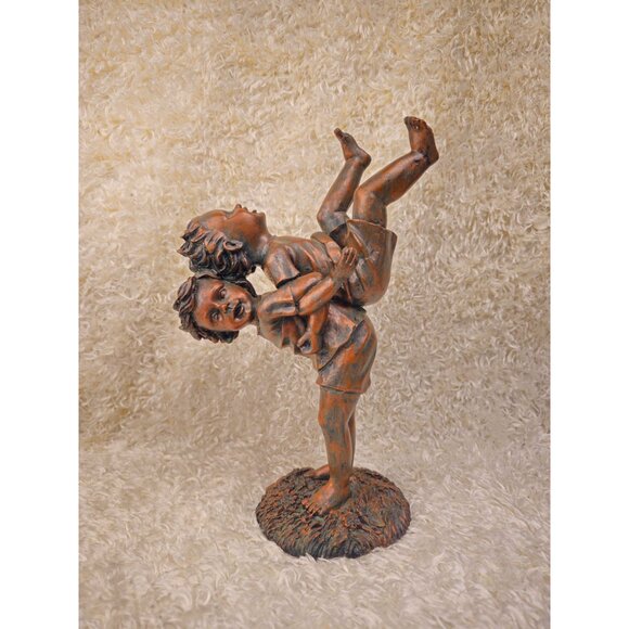 Bronze-Tone Resin Statue Of Children Playing 10.5" Tall Sculpture Rustic Home De - Picture 1 of 15